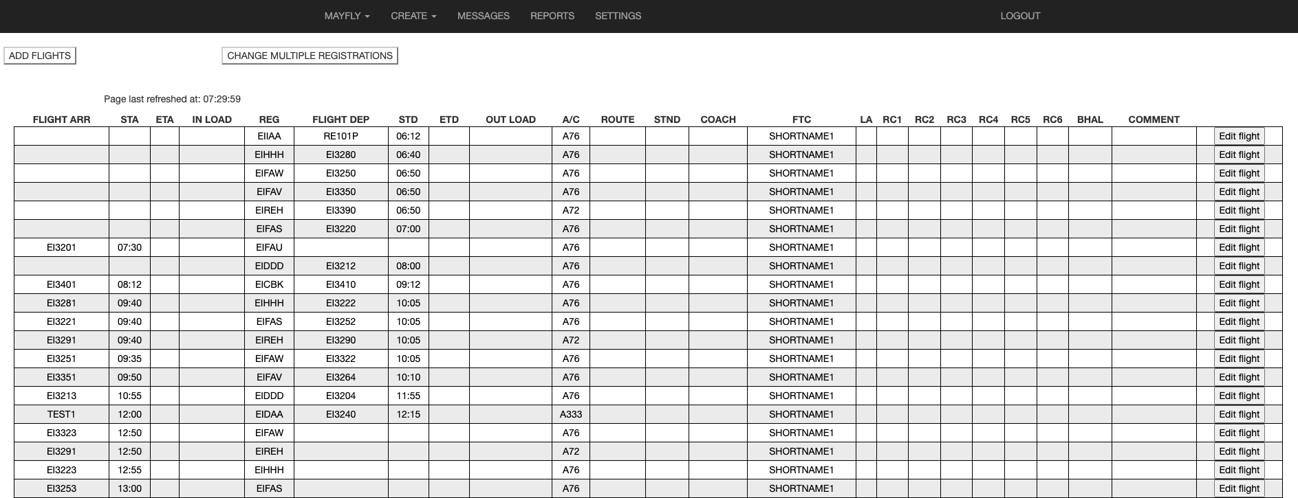 Image of the daily flight list, referred to as the mayfly